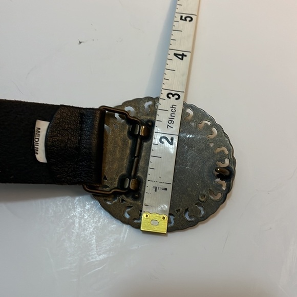 Brown Leather Belt 3” Bronze Buckle w/ Glass Jewel Women's Medium - Picture 5 of 12